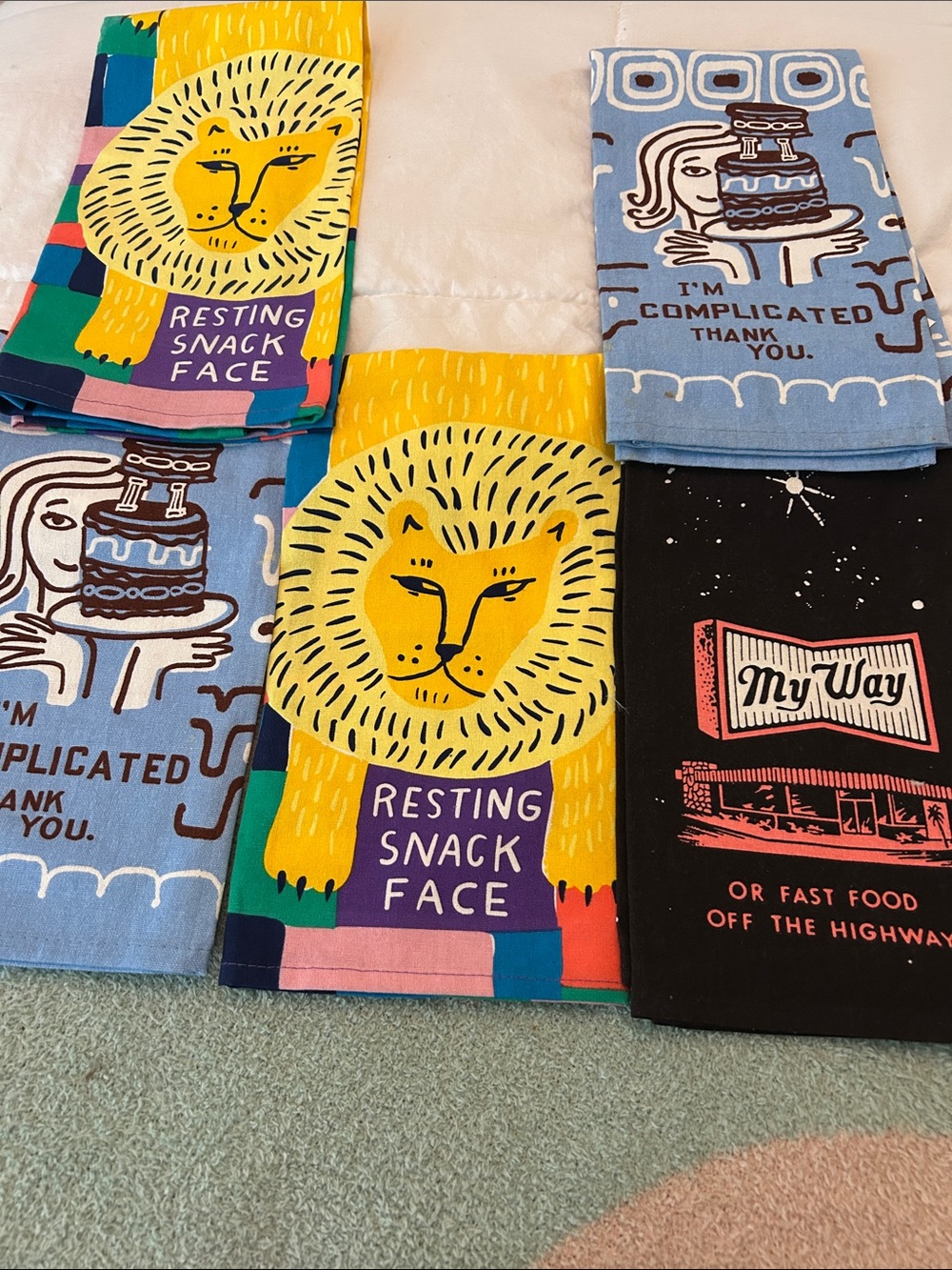 Colorful Novelty Tea Towels - Lion "Resting Snack Face" & Graphic Prints 5